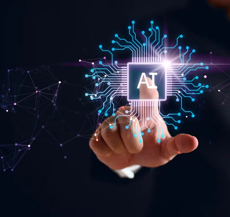 Doigt touchant un symbole AI numérique