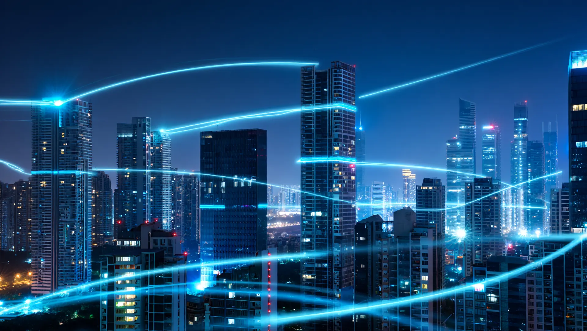 Ville moderne avec lumières bleues