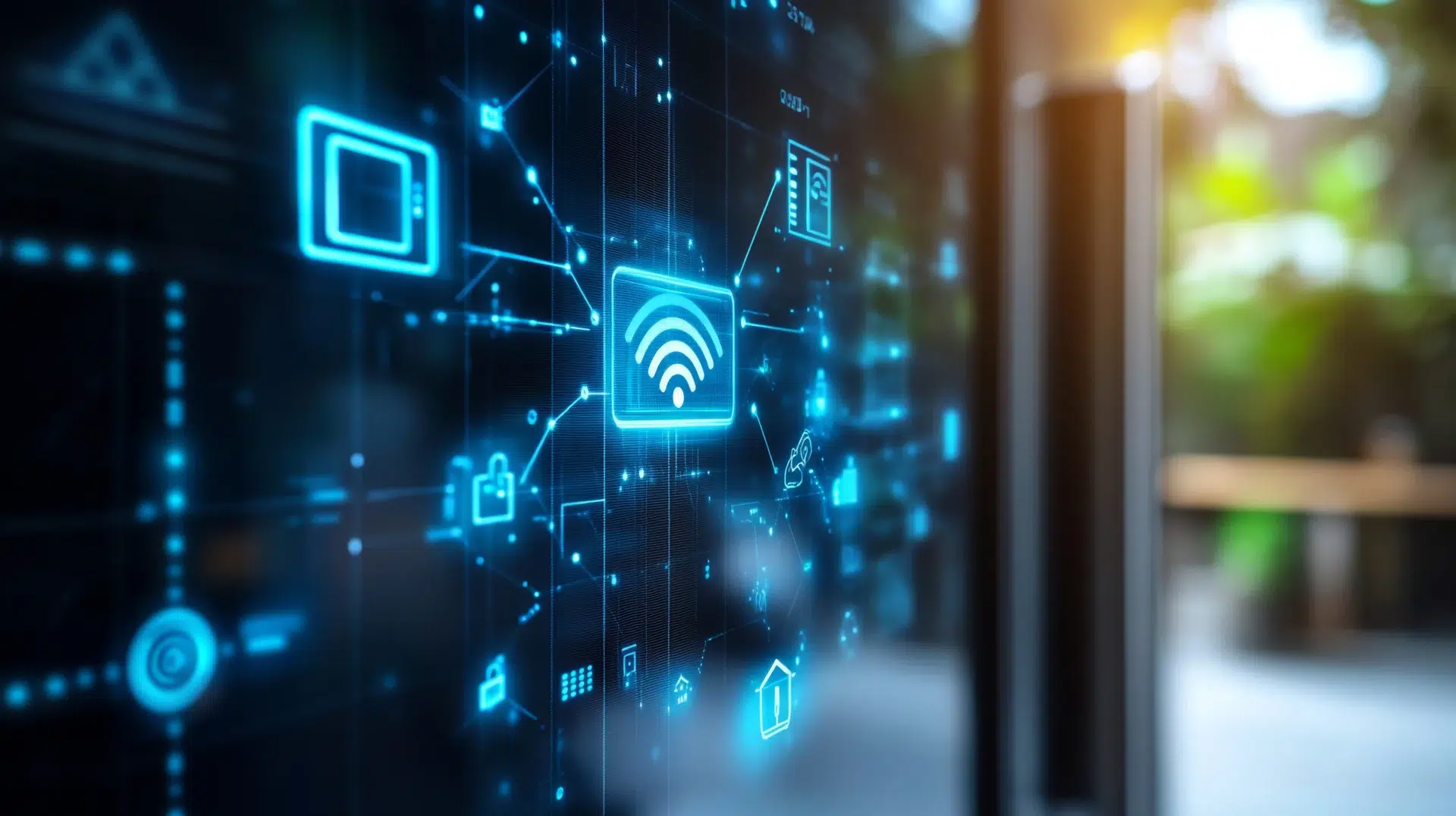 Icônes technologiques et Wi-Fi lumineux